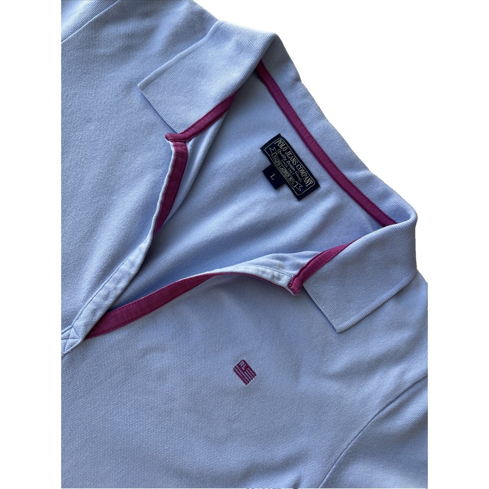 Polo Ralph Lauren Jean Co Shirt Youth L Blue Short Sleeve Purple Flag Logo Y2K
